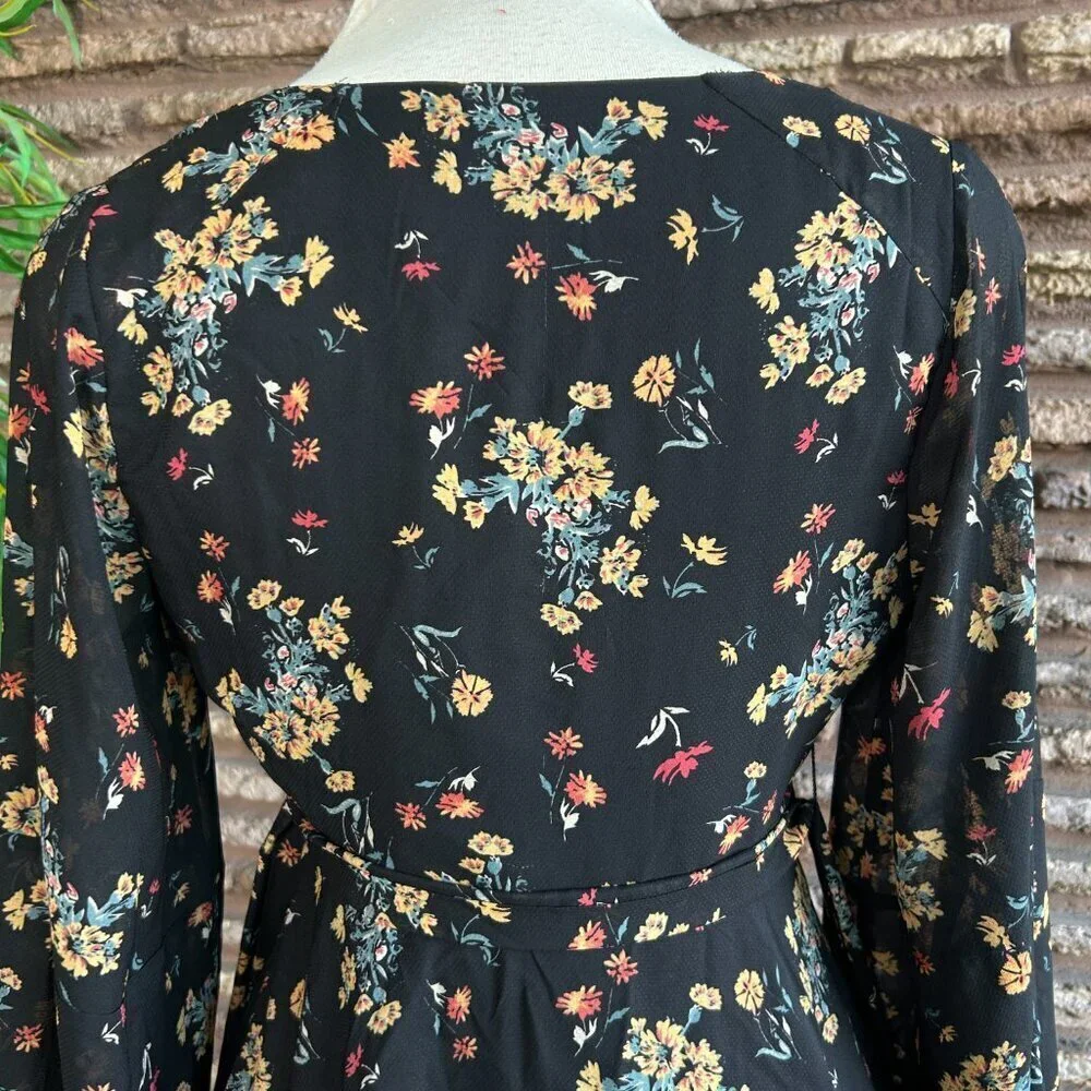 Free People Lilou Black Retro Floral Skater Mini Dress Size Small